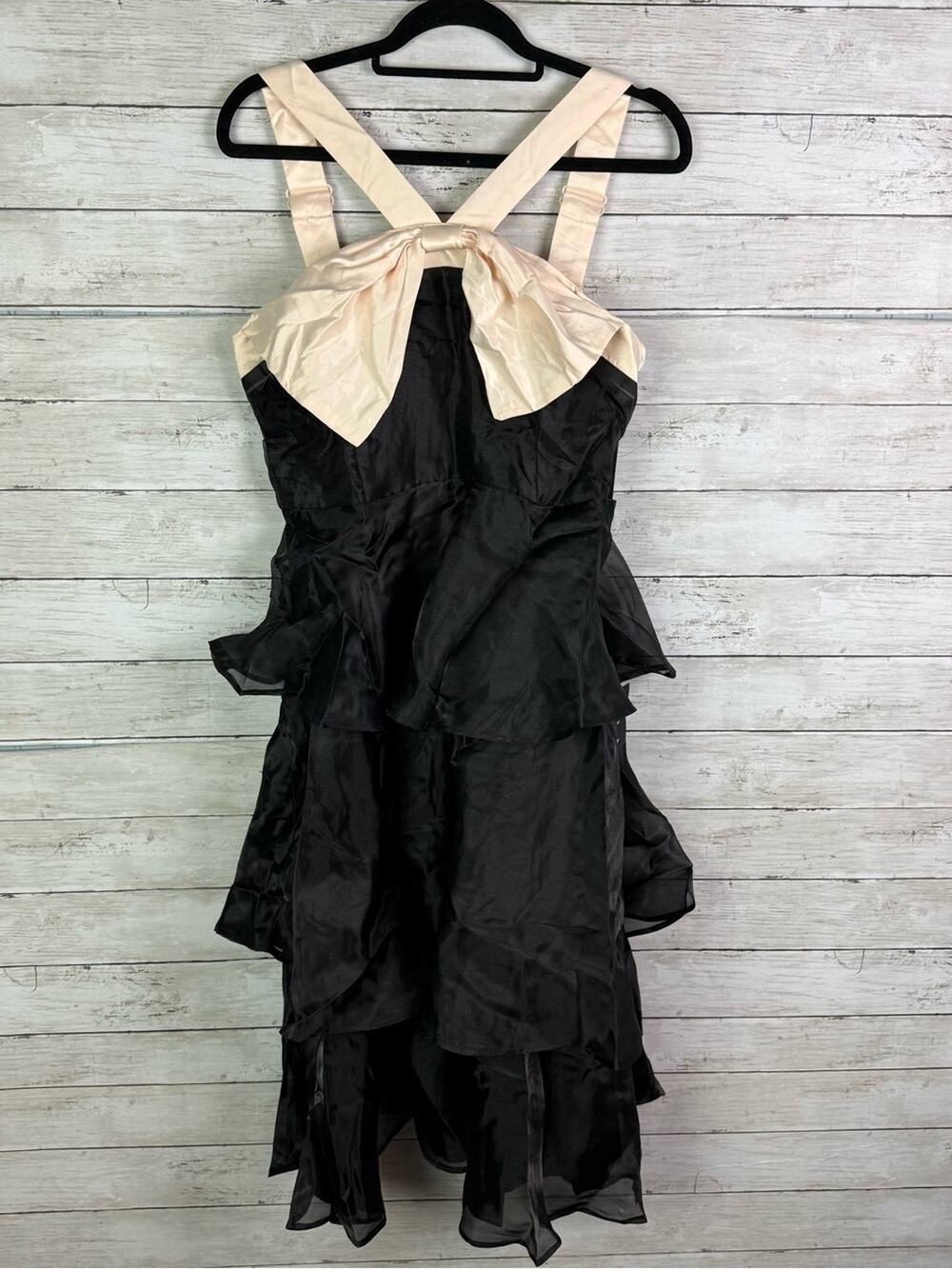 Lulus Black Tiered Cocktail Dress with Cream Bow Size Large